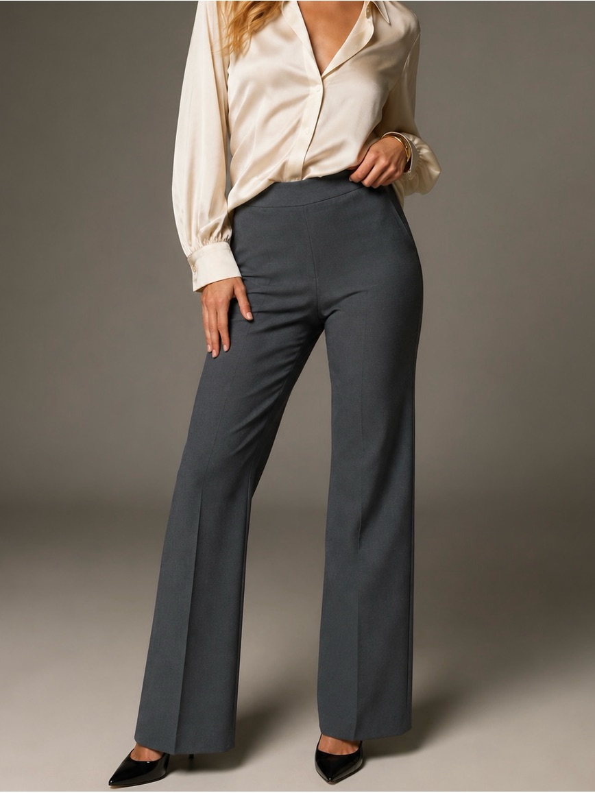 Roz & Ali Gray Tummy Control Pull-On Straight Leg Career Trousers - Size 10 Nwt